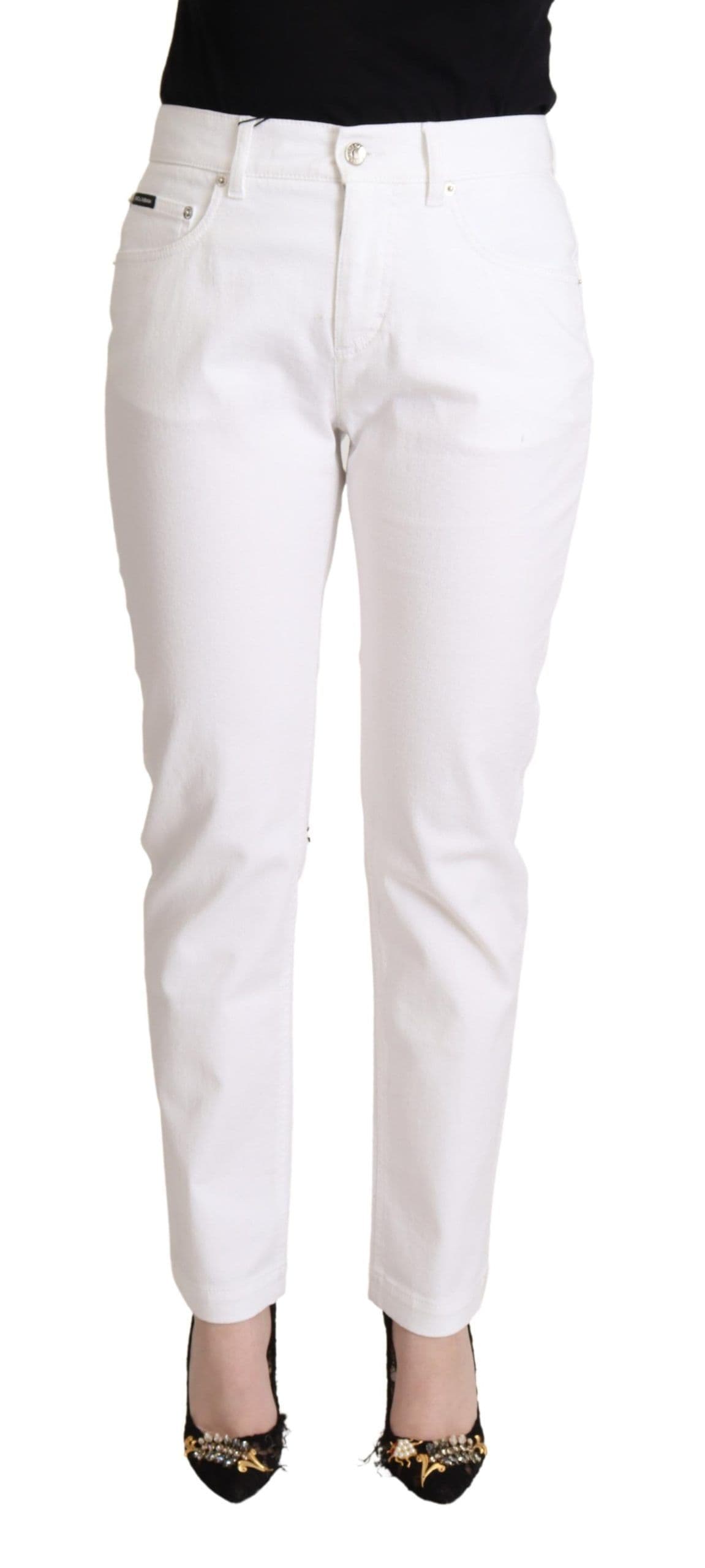 Mid Waist Denim Tapered Jeans