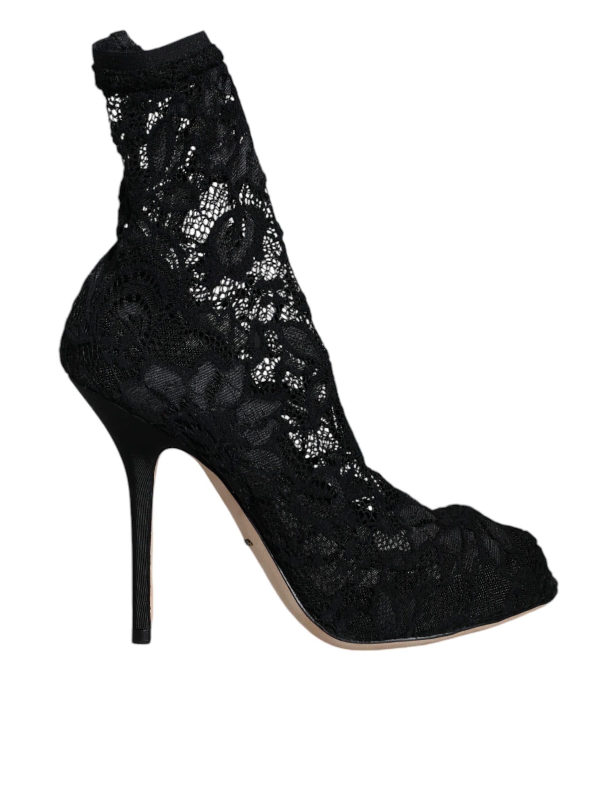 Lace Stretch Heels Mid Calf Boot Shoes