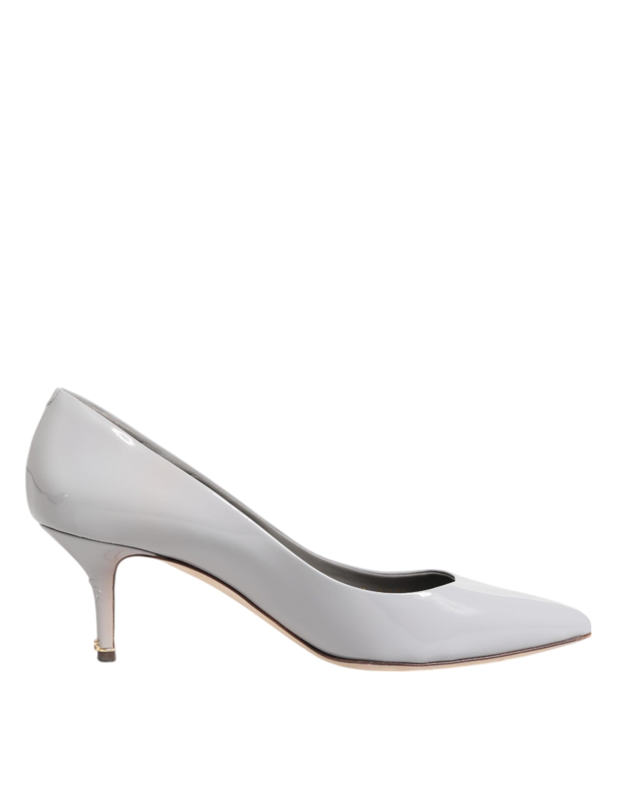 Light Gray Leather Kitten Heels Pumps
