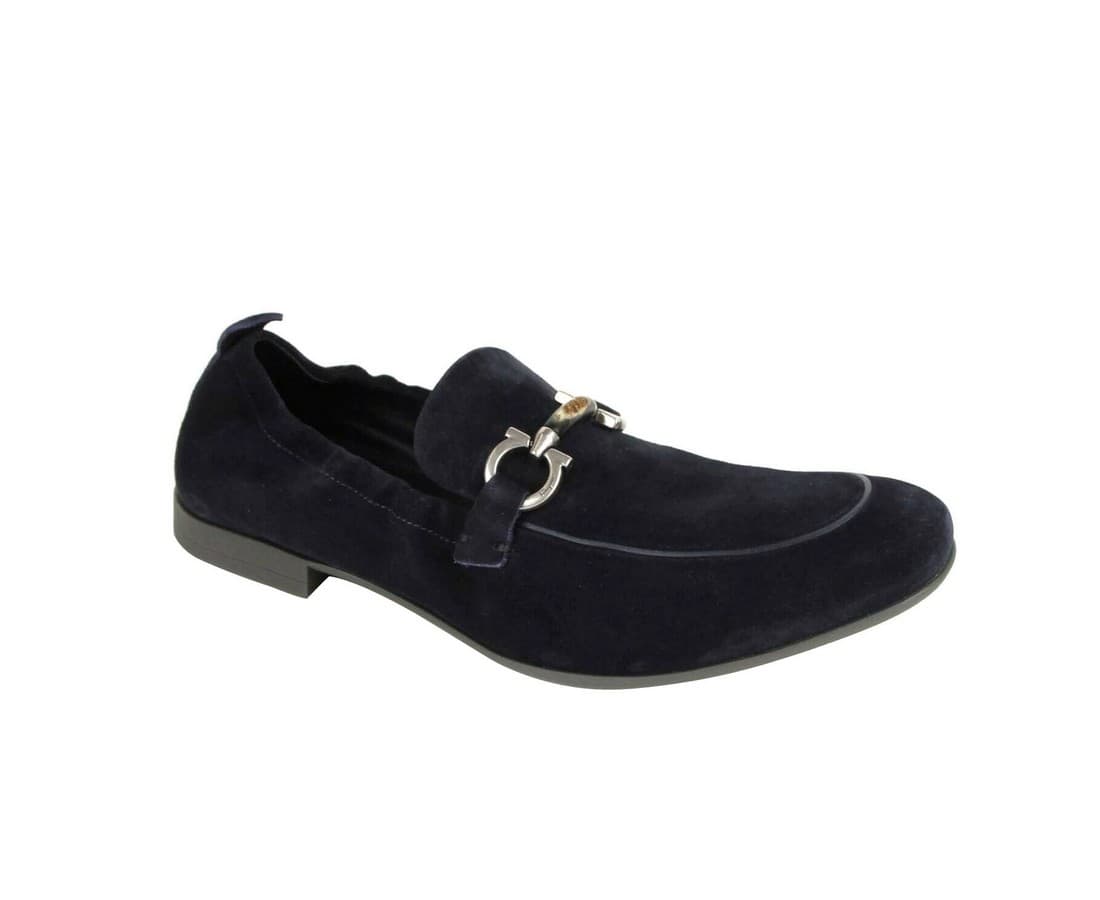 Celso Dark Blue Suede Stretch Horsebit Loafer