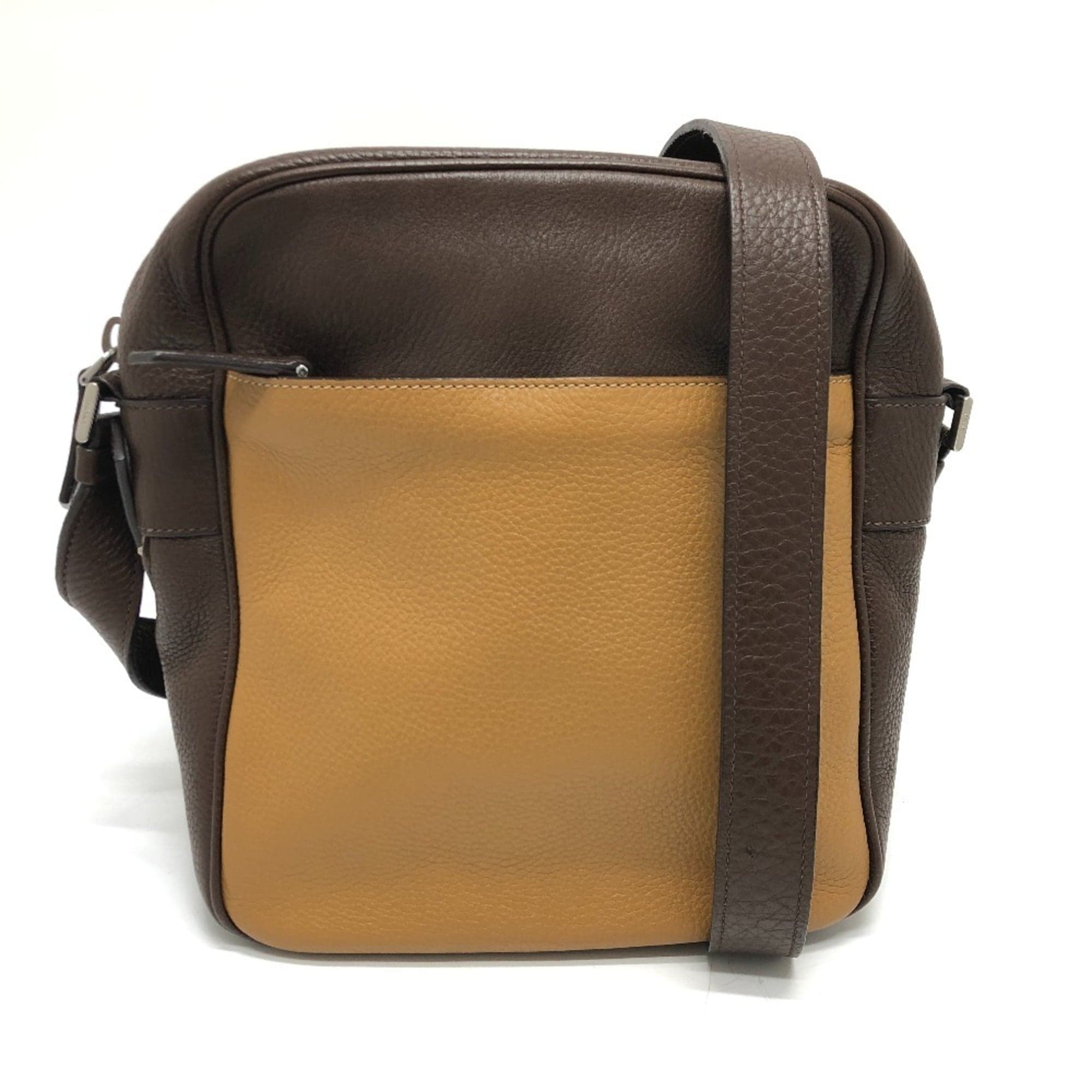 Beige Brown Leather Shoulder Bag
