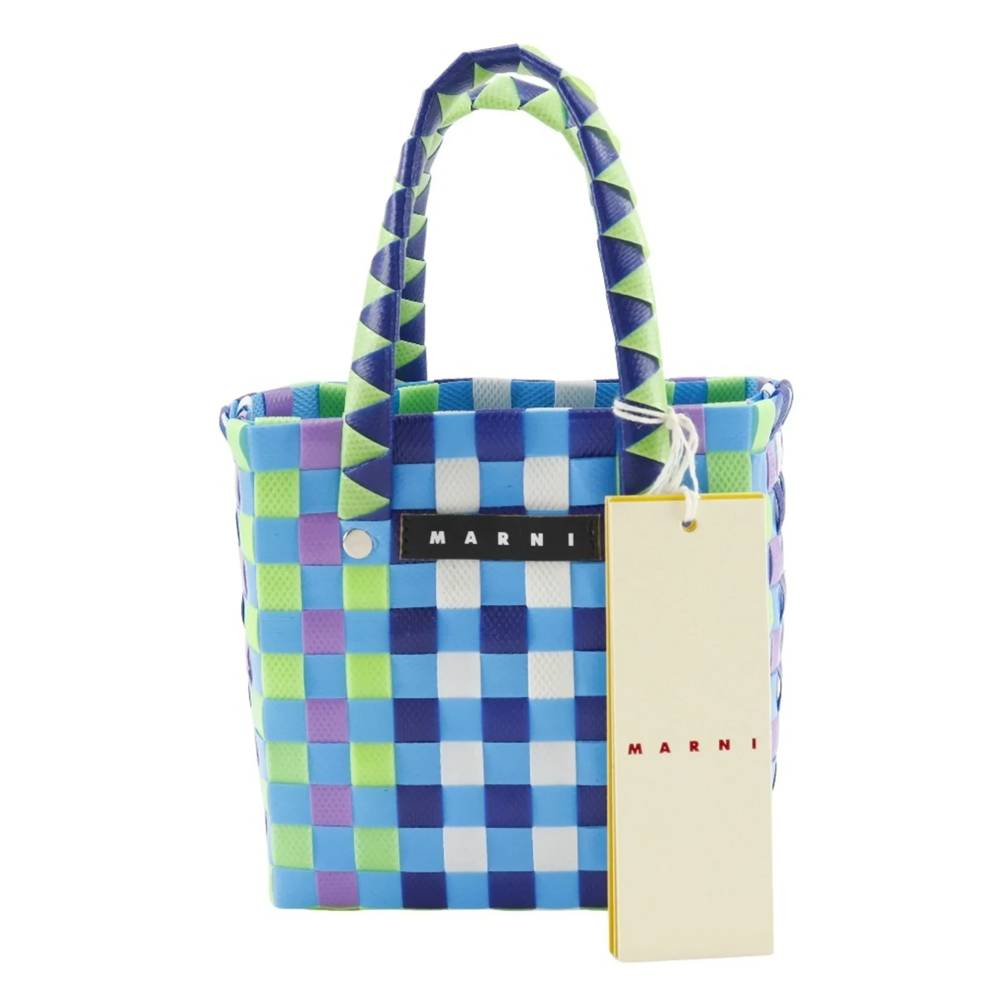 Blue Multi-Color Polypropylene Basket Handbag