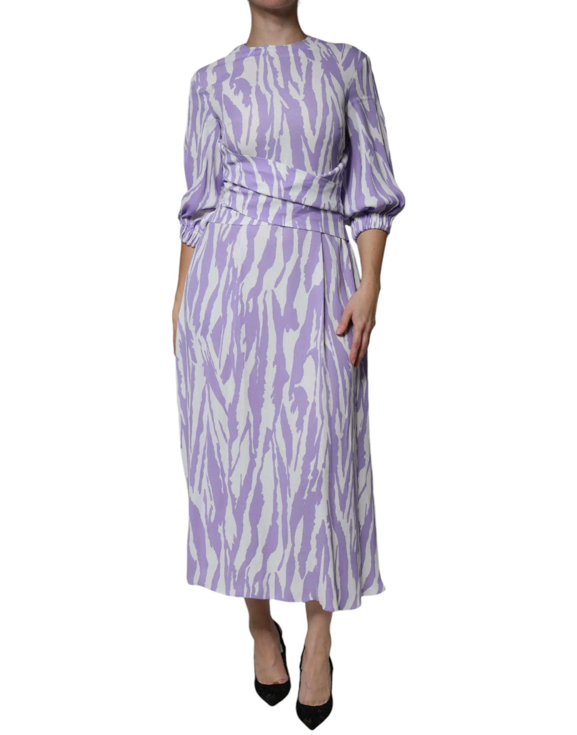 Patterned Viscose Short Sleeves Maxi Dress
