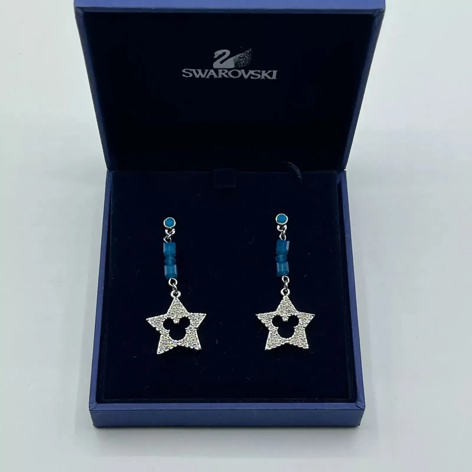 Silver Drop Down Star Earrings with Mickey Mouse Cutout