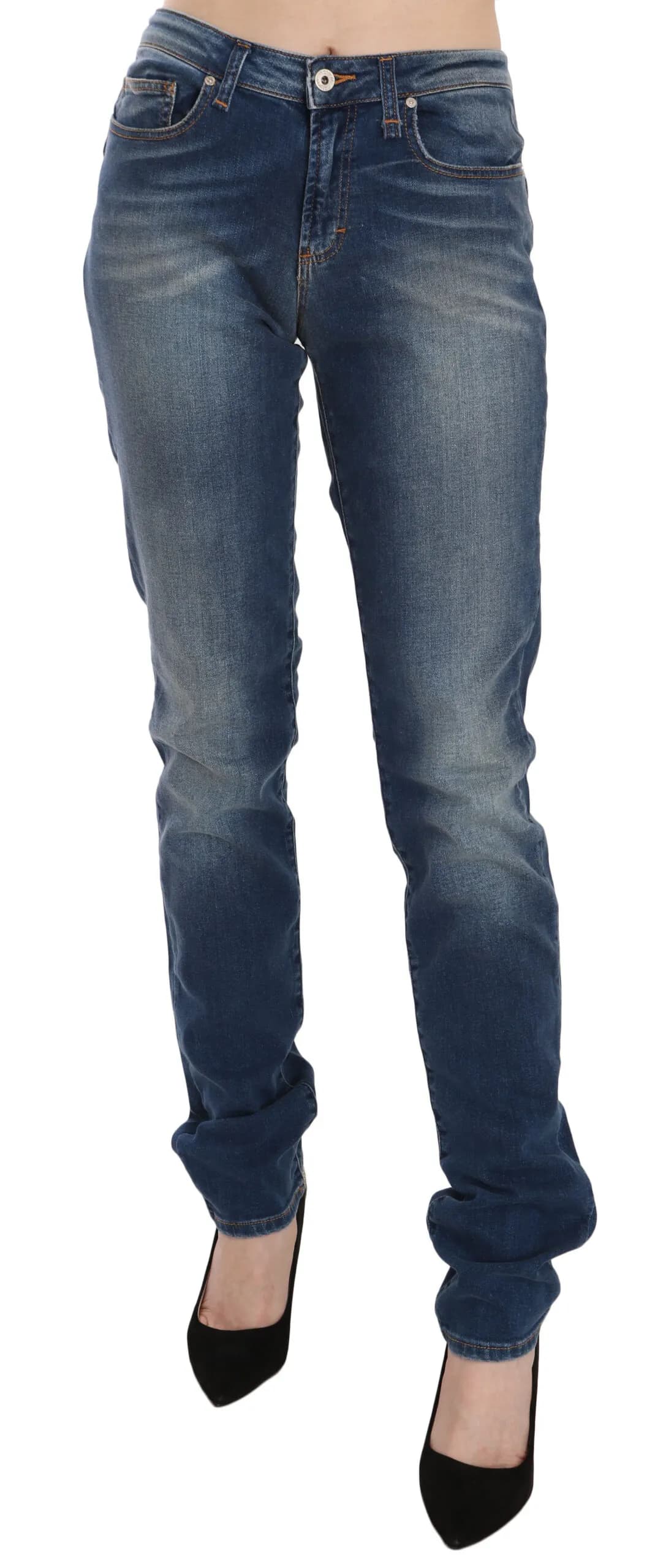 Mid Waist Slim Fit Denim Jeans