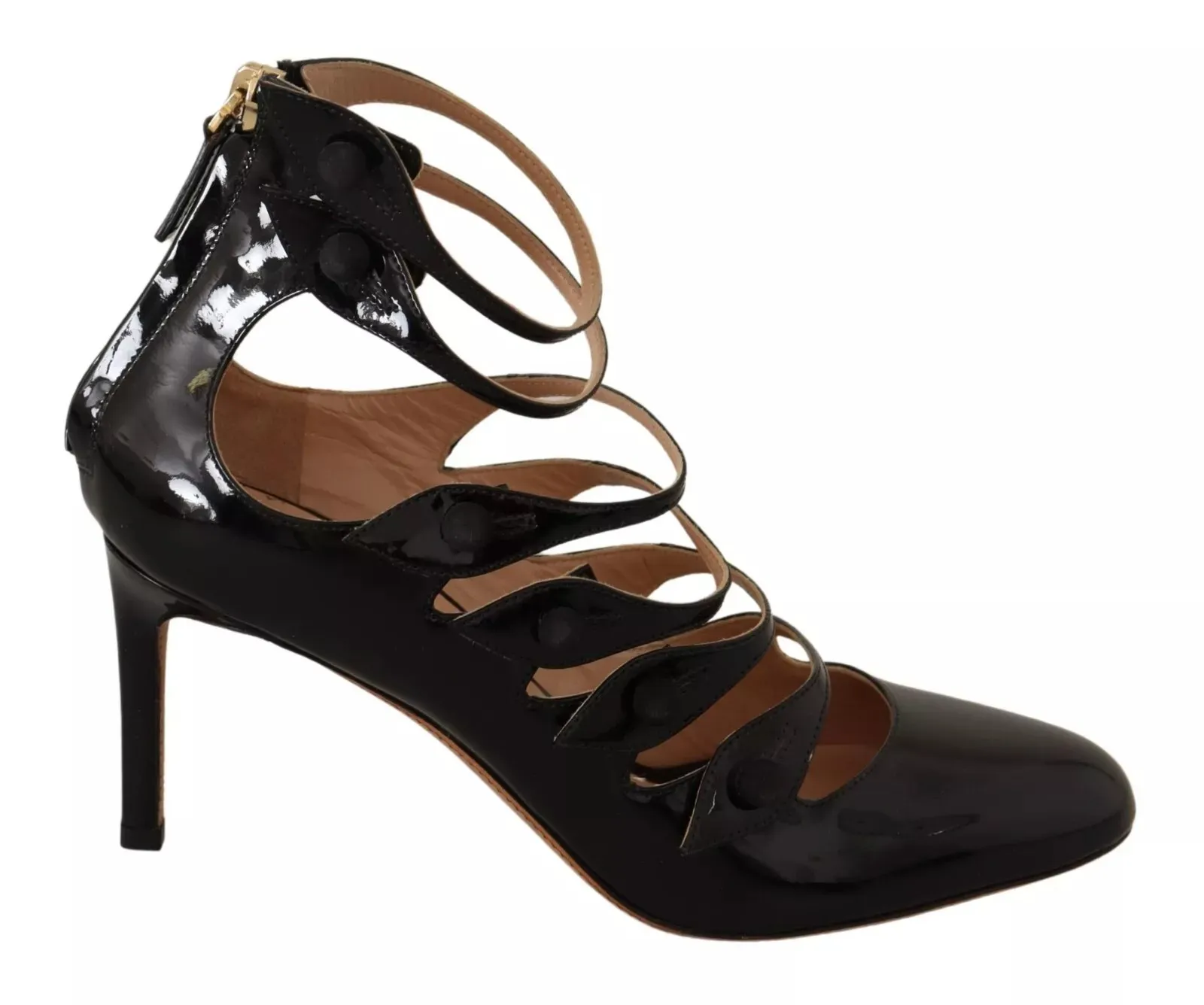 Multi Strap Leather Mid Heels Pumps Shoes